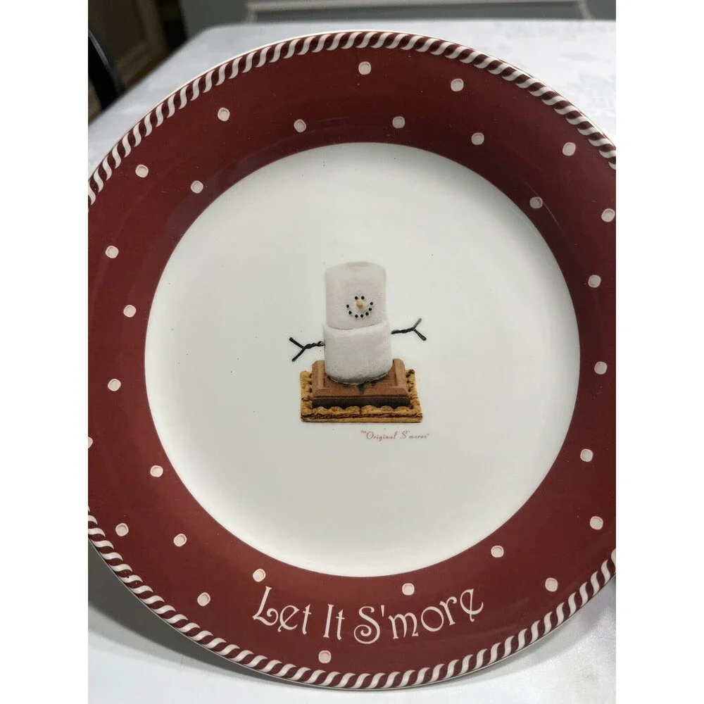 4pc Nikko The S’mores Snowman Skiing Sledding 8” Sandwich/Dessert Plates